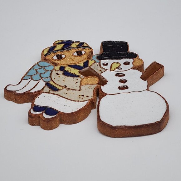 St. Andrews Handmade Angel & Snowman Ceramic Ornament Stamp Signed 4.25x3.75 - Picture 3 of 7